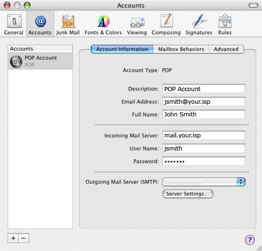 outlook setting for mac os for vereizon email servied by aol
